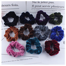 品质韩版热卖11个色绒布发圈跨境大肠圈带水洗标不伤发头花