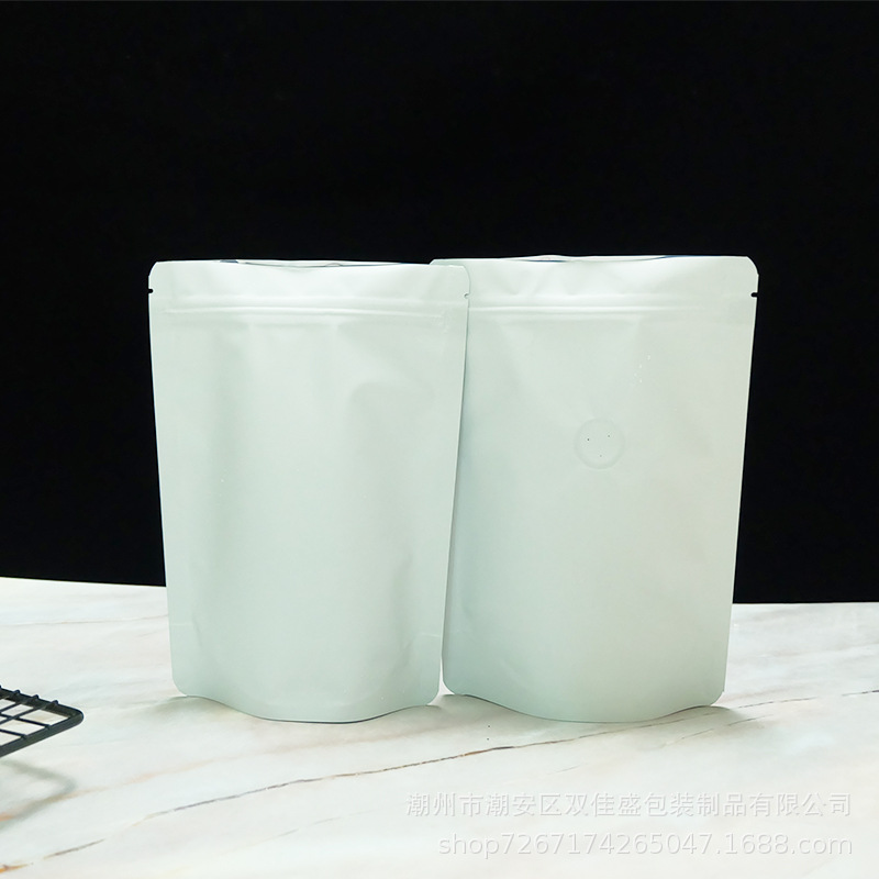Bolsa de café con válvula unidireccional, autosellable, tipo stand-up, bolsa de té de aluminio, bolsa de embalaje para granos de café, sellada.