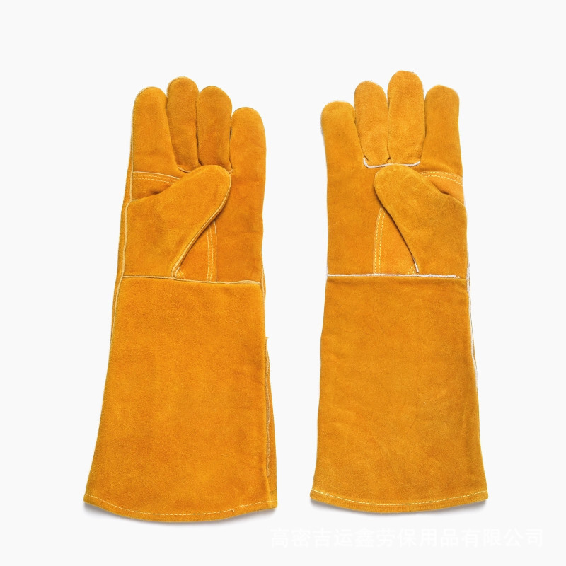批发a级十八寸金黄加弯刀防火线隔热耐磨双层电焊手套防火耐高温
