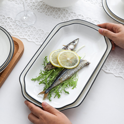 Shawn Export European Nordic Home Set Ceramic Tableware Simple Black Edge Black Line Tableware Bowls Plates