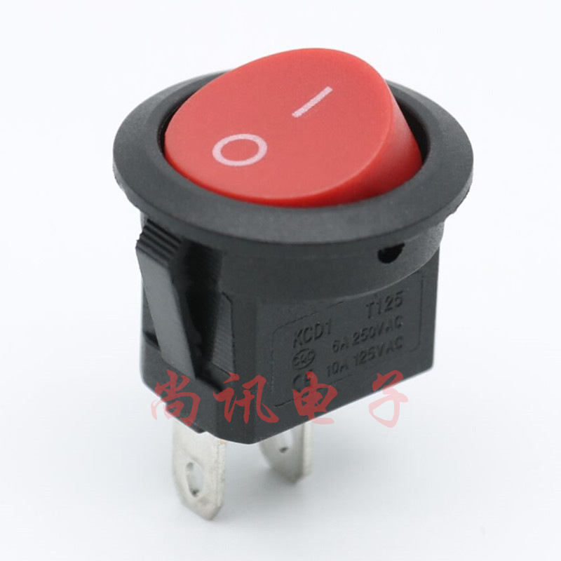 船型开关上圆下方 二脚二档红盖 外径23MM 翘板开关2脚船形开关