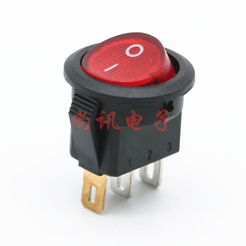 船型开关小圆形带灯 16.5MM 三脚两档 15MM船形翘板开关上圆下方