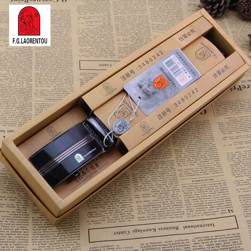 Men's human head for elderly, automatic gift box, belt, pack, genuine leather