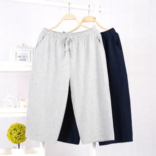 Spring and Summer Men's Pure Cotton Large Flap Pocket Pants Cropped Pants, Loose Pajamas, Men's Medium Pants, Air-Conditioned Pants That Can Be Worn Outside Home Pants