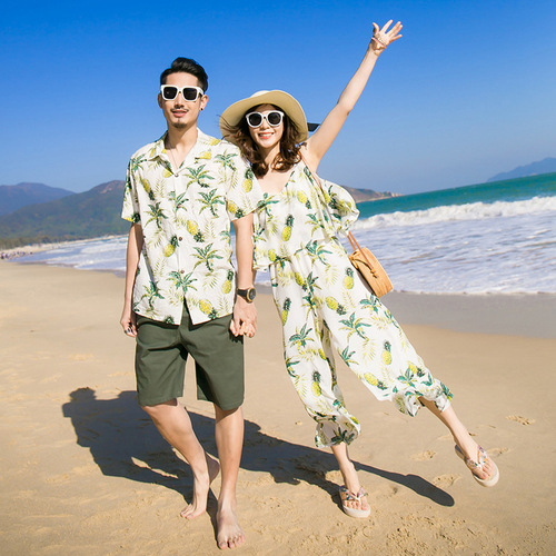  New Mother-Daughter Parent-child Clothing Family of Four Summer Family Clothing Beach Shirt Suit Mother-Daughter Wide-Legged One-piece