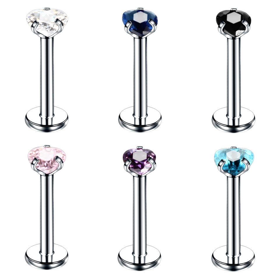 Hjerteformet nesepiercing med zirkonia i rustfritt stål_voghion.com