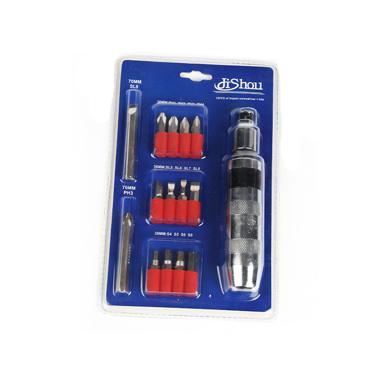 厂家直销双泡壳高档手动冲击批 15件套螺丝刀套装 优质冲击改锥
