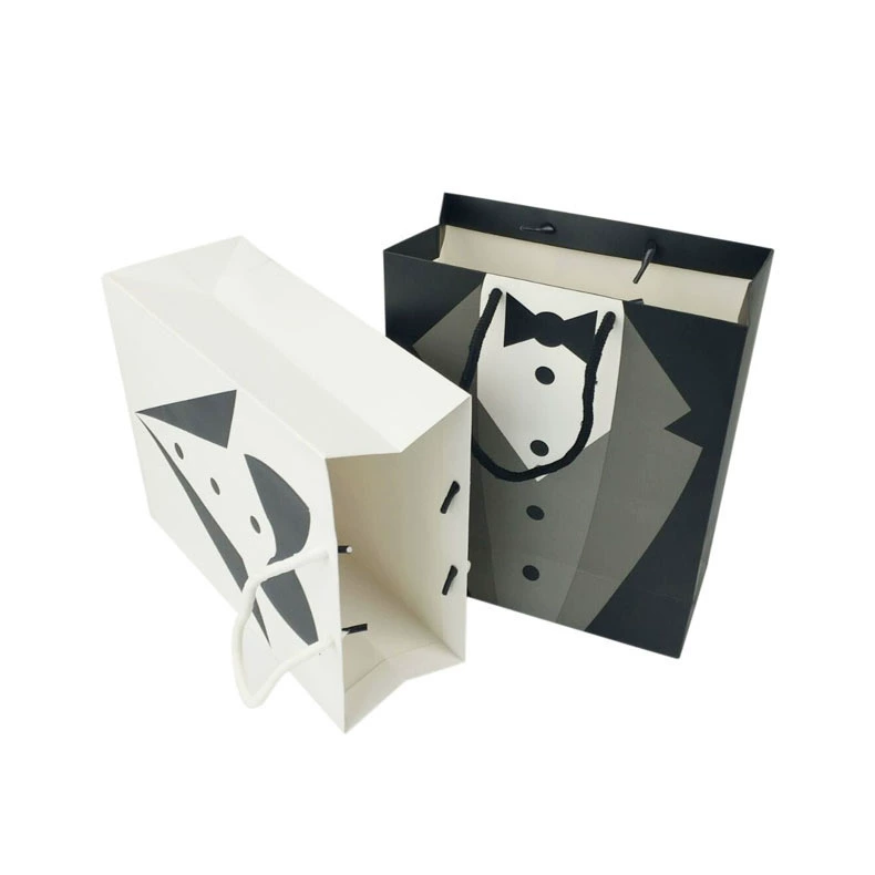 Оптовая Продажа с фабрики высококачественное черно-белое платье бумажный мешок мужская рубашка хозяйственная упаковка подарок косметический бумажный пакет