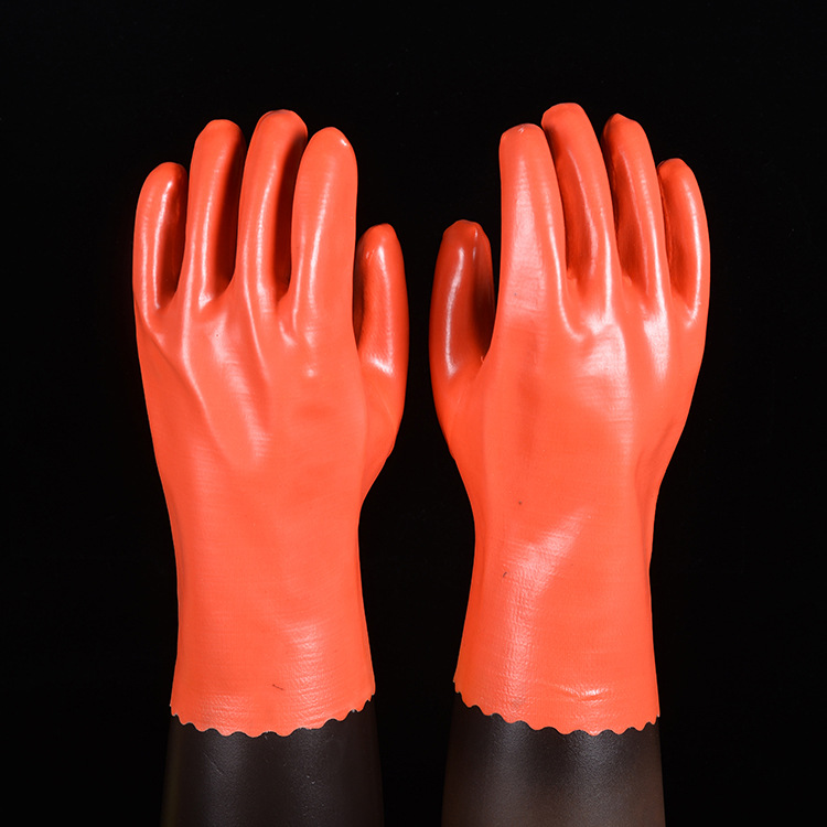 供应PVC手套浸塑化工橡胶劳保手套 红色耐油耐酸碱耐磨手套批发