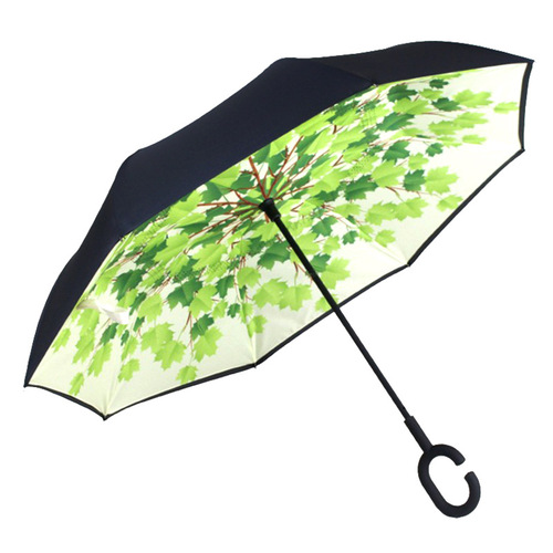 Wholesale manual long handle reverse fair and rain umbrella customized car reverse retractable umbrella C-type hands-free reverse umbrella double layer car umbrella
