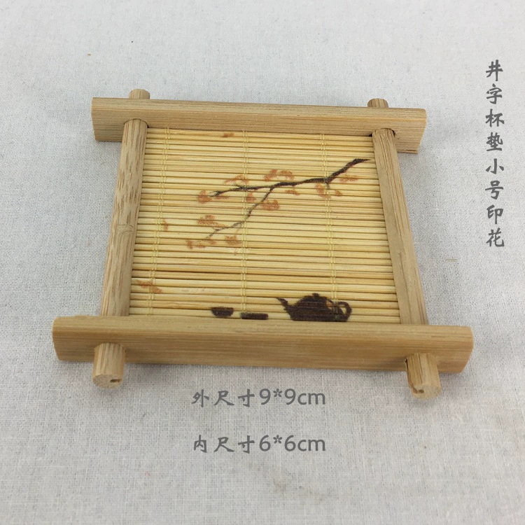 Bamboo coaster tea mat (bamboo), Japanese well‑style printed designs, multiple sizes