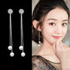 Cute zirconium from pearl, silver needle, earrings, 2020, Japanese and Korean, simple and elegant design, silver 925 sample, wholesale