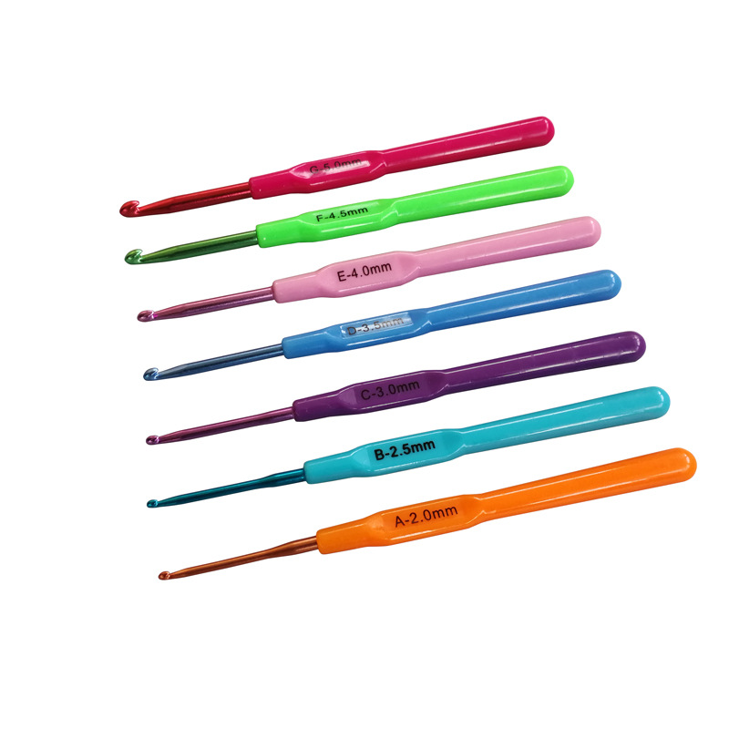 Herramienta de tejer suéter aguja mango plástico óxido aluminio color crochet conjunto 7 unids OPP