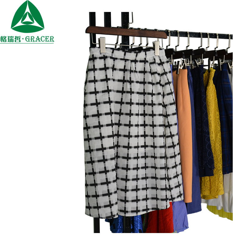 格瑞哲库存复古全棉半身裙secondhand百搭格子棉布A字裙大摆裙