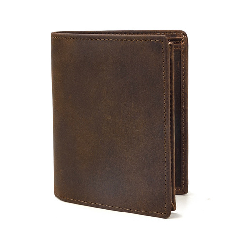 Men's retro genuine leather wallet, crazy horse leather vertical wallet, first layer cowhide, multi-card slot coin purse, card holder