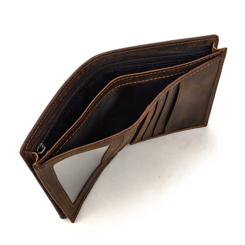 Men's retro genuine leather wallet, crazy horse leather vertical wallet, first layer cowhide, multi-card slot coin purse, card holder