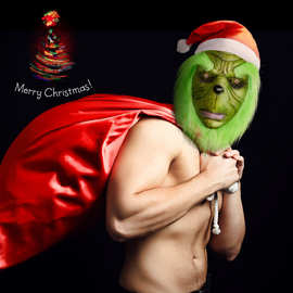 Grinch格林奇面具圣诞怪杰绿毛怪头套万圣节舞会派对公仔cos表演