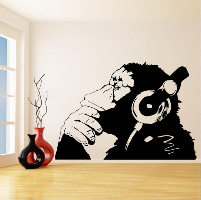 Listen to headphones gorilla pattern background wall decoration wall sticker cocoa custom size