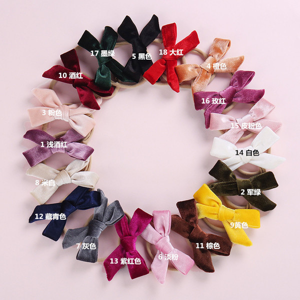 Velvet children's nylon multicoloured cute headband with bow