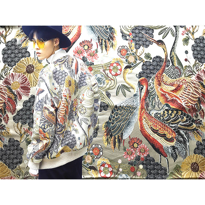 重工刺绣织锦中国风鹤影春秋冬提花面料旗袍连衣裙外套汉服制作