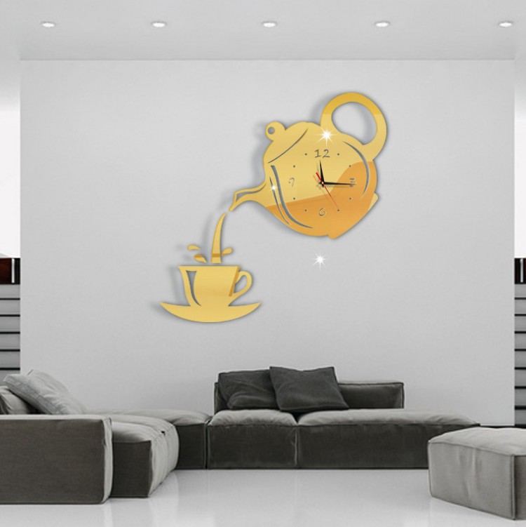 Directo de fábrica de acrílico DIY creativo reloj de la sala de estar espejo mudo tetera etiqueta de la pared reloj 3D decorativo Reloj de pared