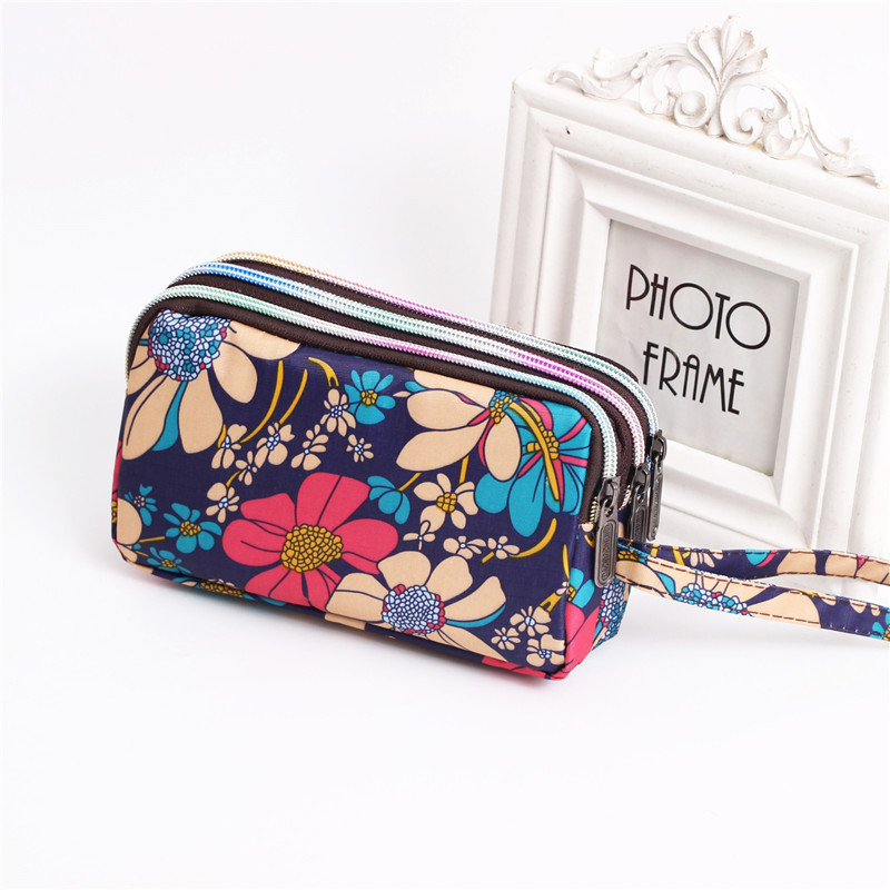 Cross-Border Canvas Three-Layer Zipper Coin Purse Women's Long Clutch Bag Clutch Bag Mobile Phone Bag