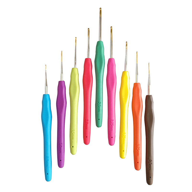 Herramientas de tejer suéter aguja TPR ganchillo fino conjunto de 9 envases de PVC de 0,5-2,5mm