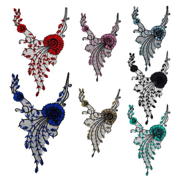 臻美绣品 服装辅料精美刺绣多色网底领花现货手缝绣花花边布贴潮