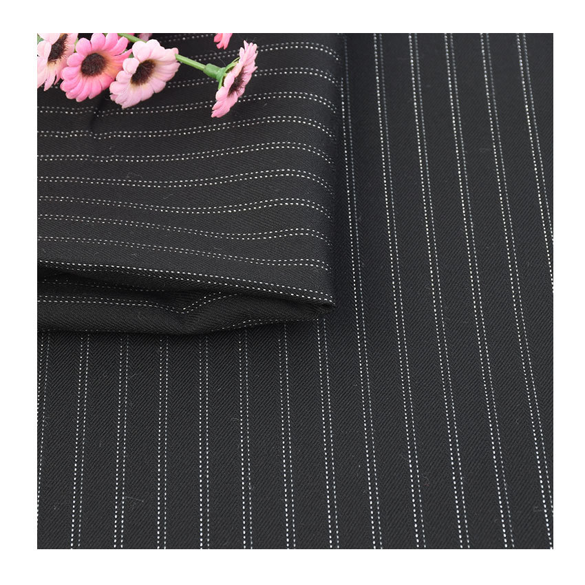 涤粘色织弹力金线竖纹    色织条纹 西装面料  TR色织弹力裤料