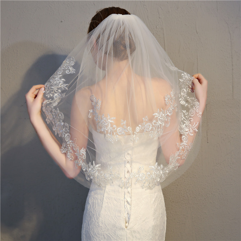 Korean Style Short Double-Layer Bridal Veil Trade Wedding Photo Shoot Wedding Dress Accessories Lace Photo Shoot Small Veil Korean Style Short Double-Layer Bridal Veil Trade Wedding Photo Shoot Wedding Dress Accessories Lace Photo Shoot Small Veil