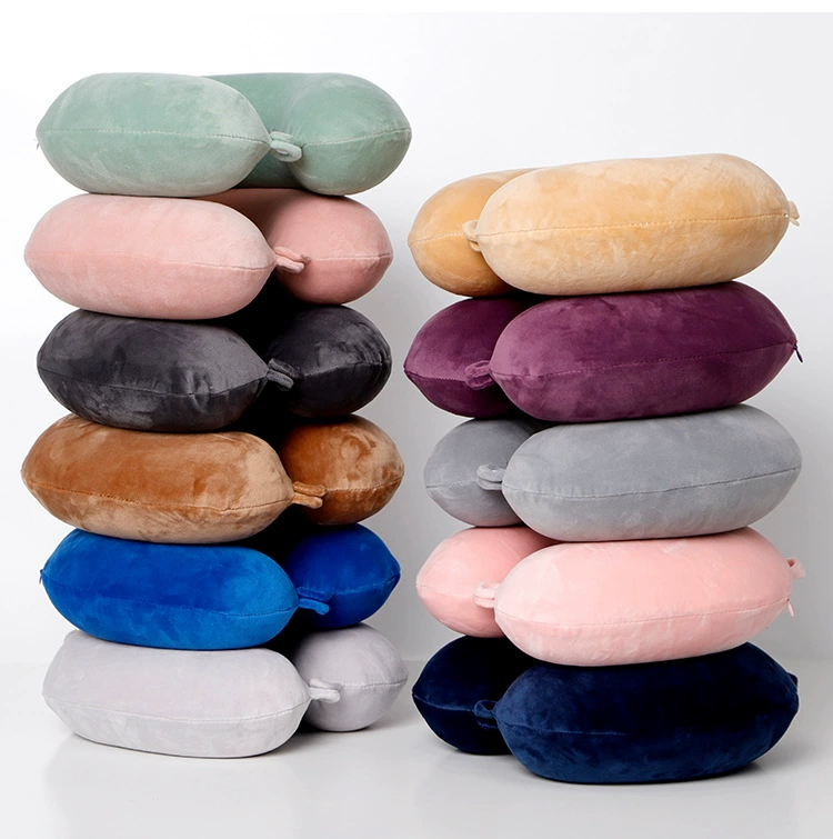 Travel pillow direct sales solid color spandex U-shaped pillow memory foam creative design nap neck pillow wholesale