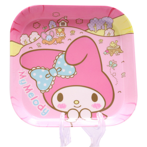 Cute cartoon mini square plate children's tableware household bone plate fruit snack cake nut plate children's dish