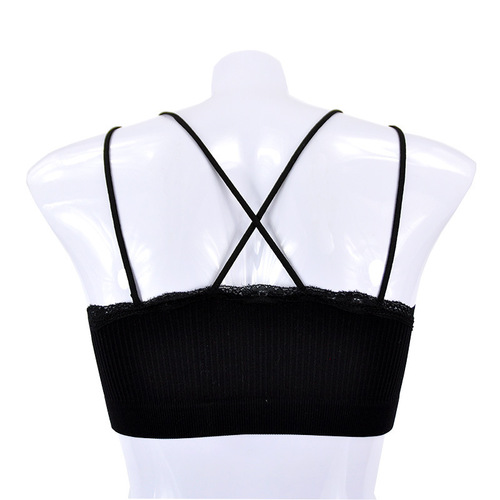 Seamless sexy lace sports vest thread cross beautiful back bra girl bear tube top wrapped chest strap chest pad for women