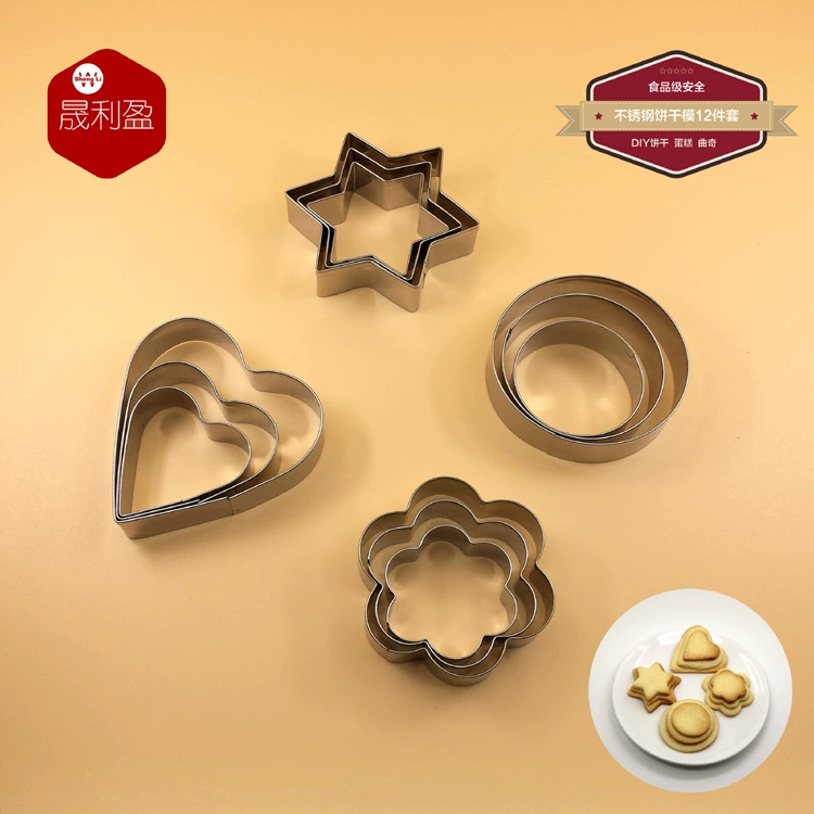 Hexagonal set heart shaped, compact mold stainless steel, wholesale, 12 pieces