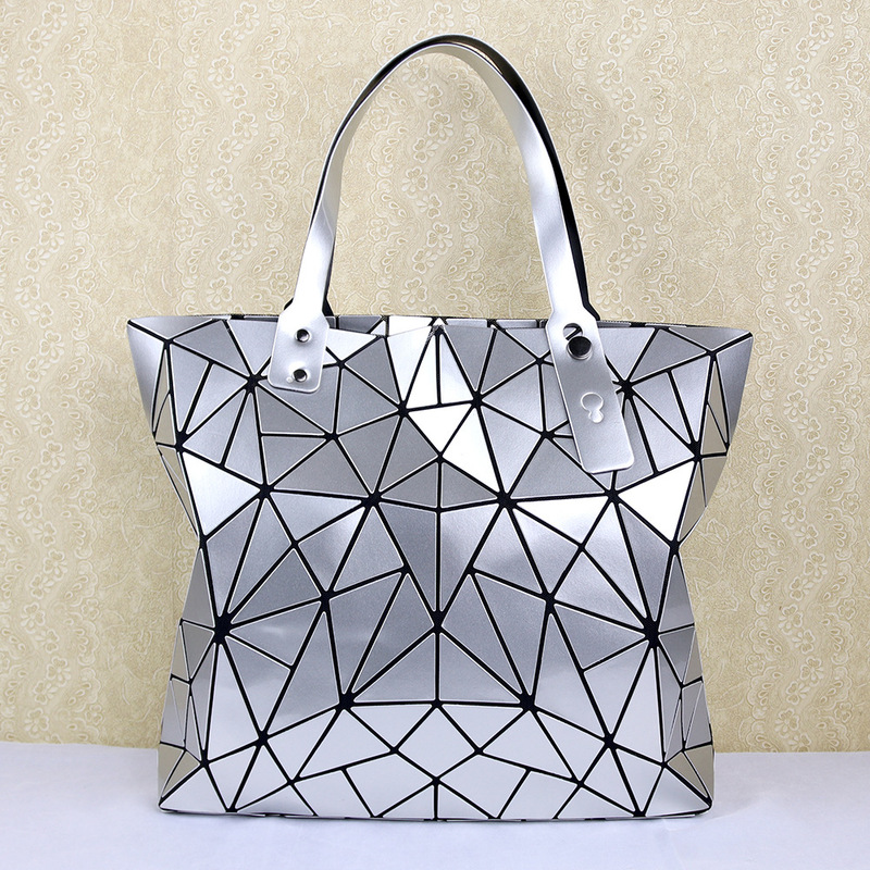 Trendy Tote Bag New Geometric Rhombic PU Bright Face Large Capacity Handbag Women's Variable Folding Distortion Shoulder Bag