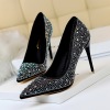 9219-22 Korean Fashion Banquet Women's Shoes Thin Heel Shallow Mouth Pointed Head Sexy Slim Water Diamond Colorful Diamo