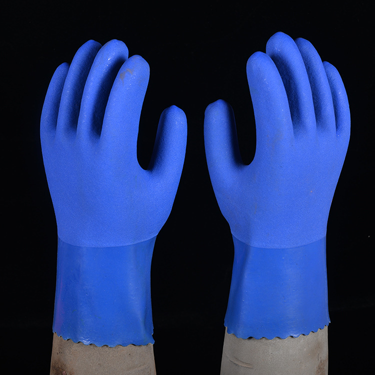 厂家批发 恒大牌618耐油磨砂 PVC蓝磨砂耐油耐酸碱装工业耐护手套
