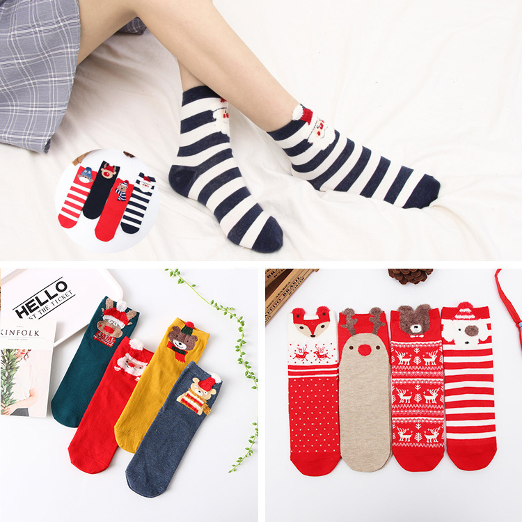 Foreign Trade Ladies Cartoon Spring Socks Cute Elk Christmas Socks Mid-Tube Stereo Ears Christmas Socks Red Socks Foreign Trade Ladies Cartoon Spring Socks Cute Elk Christmas Socks Mid-Tube Stereo Ears Christmas Socks Red Socks