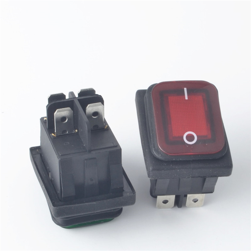 KCD4 220V Boat Type Four-Legged Lever Switch Waterproof Switch 4-Pin 2-Position Red, Green, Yellow, Blue with Light