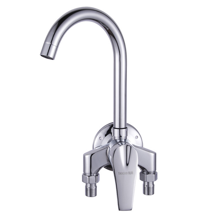 Ming-installed kitchen hot and cold faucet wall-mounted vegetable washing basin open tube faucet balcony washing basin mixing valve