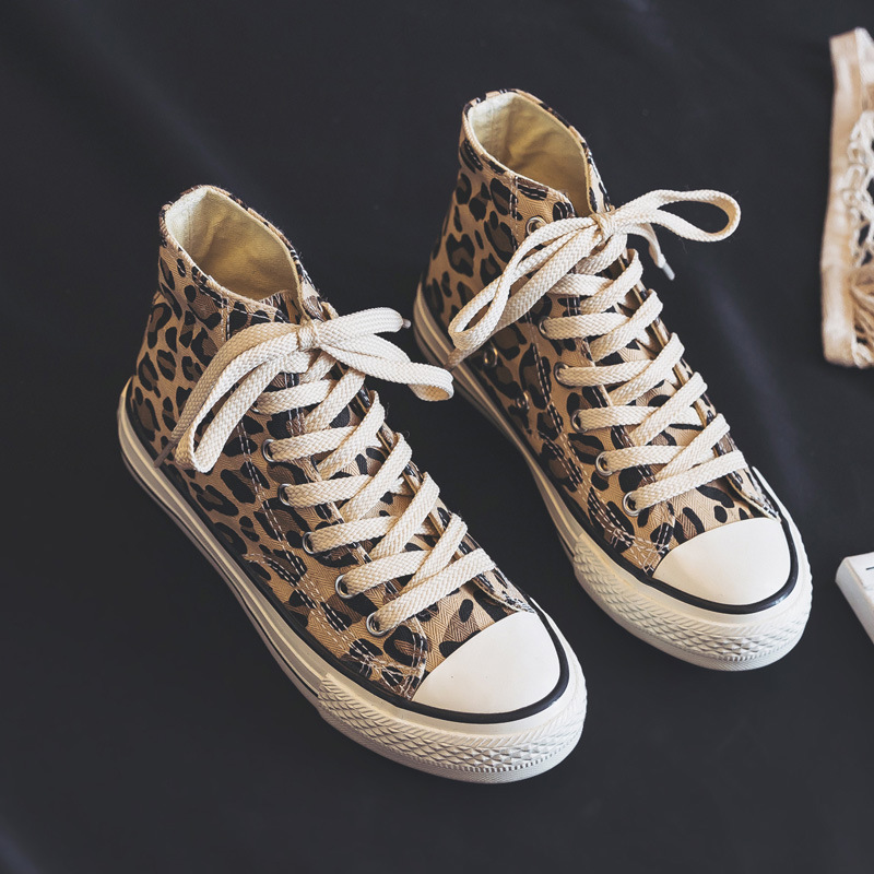 2019 Spring New Leopard Print High-Top Canvas Shoes for Women K-Style Versatile Student Sneakers Harajuku Ulzzang Women's Shoes