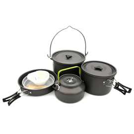 亚马逊热卖5-6人户外野营便携式套锅  DS-700野餐野炊炊具带茶壶