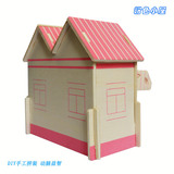 Розовая деревянная реалистичная хижина, головоломка, игрушка, DIY, домик своими руками