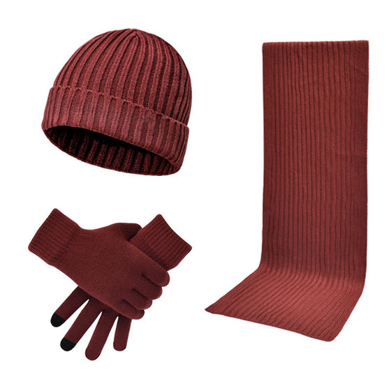 2023 autumn and winter manufacturers supply cross-border men's and women's knitted padded warm wool hat scarf gloves three-piece set