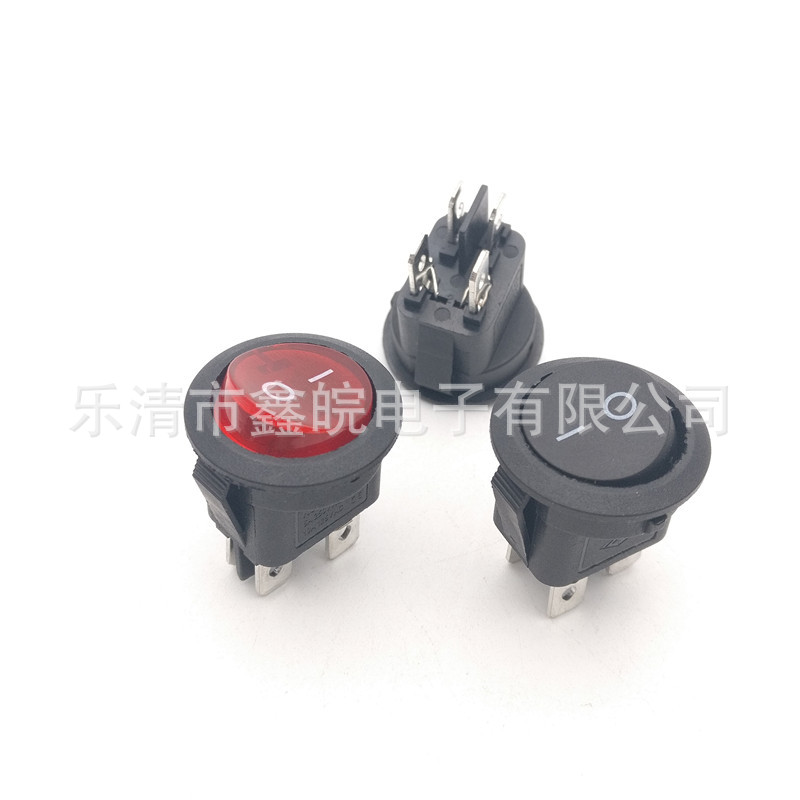 供应圆形4脚带灯船型开关翘板开关安装孔20MM