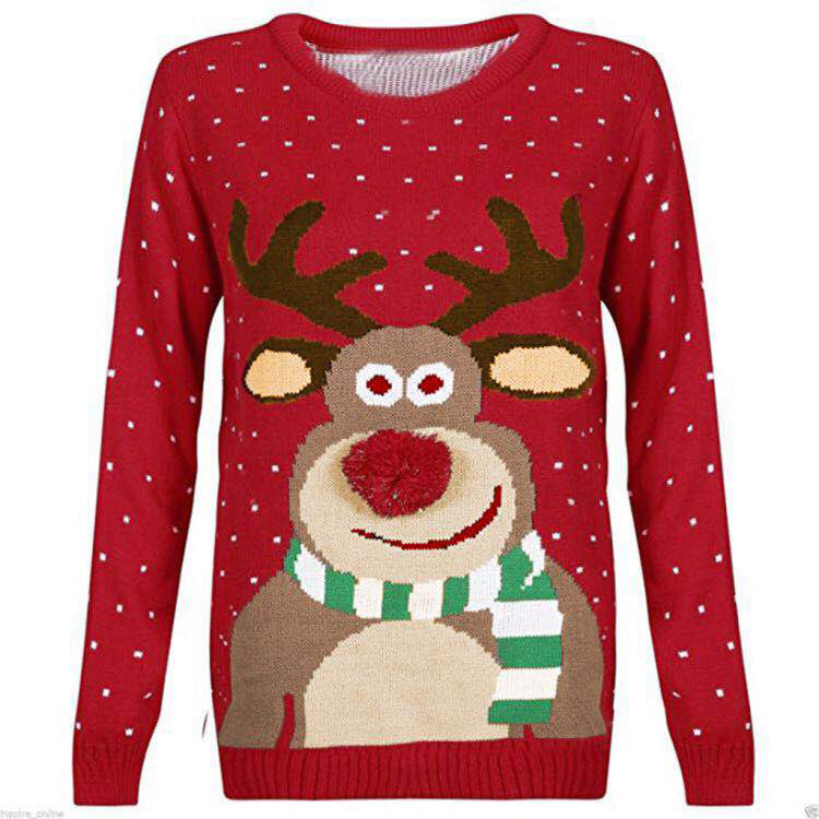 Autumn and winter Amazon cross-border casual red Christmas sweater women's round neck loose sticky wool ball deer pullover sweater