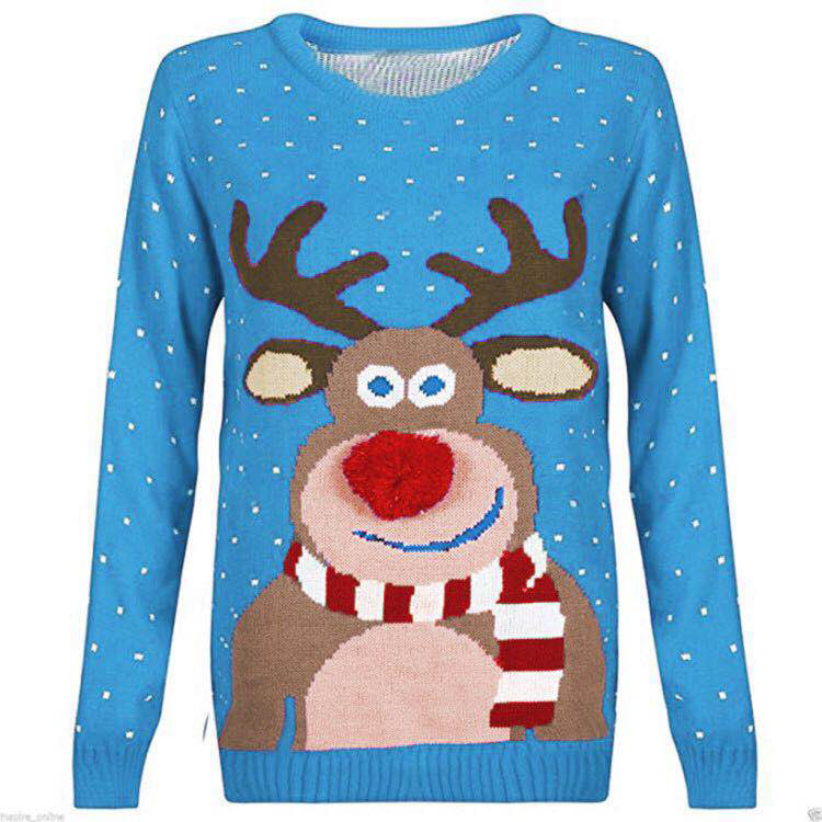 Autumn and winter Amazon cross-border casual red Christmas sweater women's round neck loose sticky wool ball deer pullover sweater