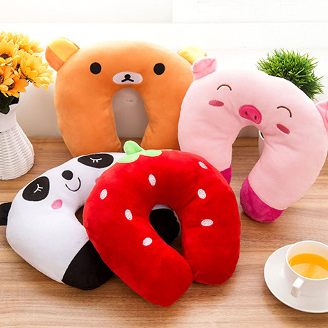 Almohada coreana en forma de U de dibujos animados, almohada en forma de U para el cuello, almohada para la columna cervical, almohada para el cuello, almohada para la siesta, linda almohada de viaje en avión