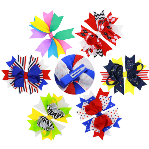 Eurasian children's bow hair accessories foreign trade color-matched bow-edged hair clips set baby tail clips