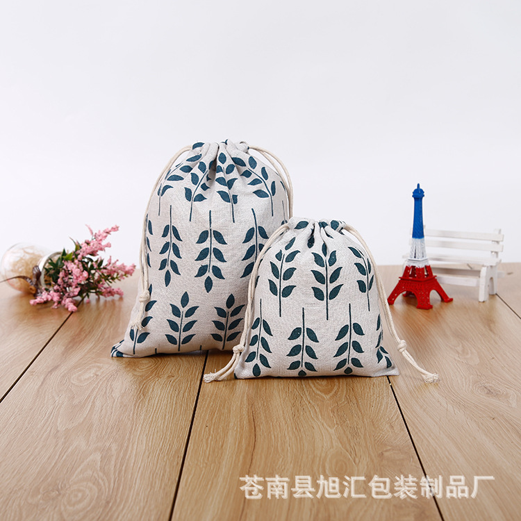 印花棉布抽绳束口袋 大米茶叶拉绳收纳袋 束口棉布袋可印LOGO